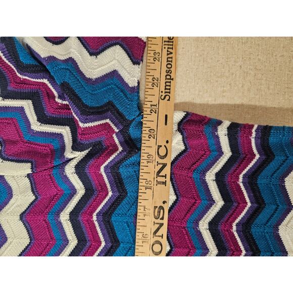 Vtg Crochet Chevron Striped Top Sz Med Womens Short Sleeve Grandmacore Scalloped - Picture 6 of 6